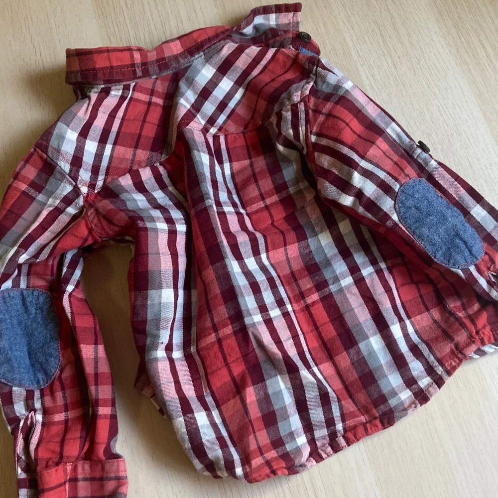 Baby Route 66 Red Plaid Button Down Shirt, Size 24 Months